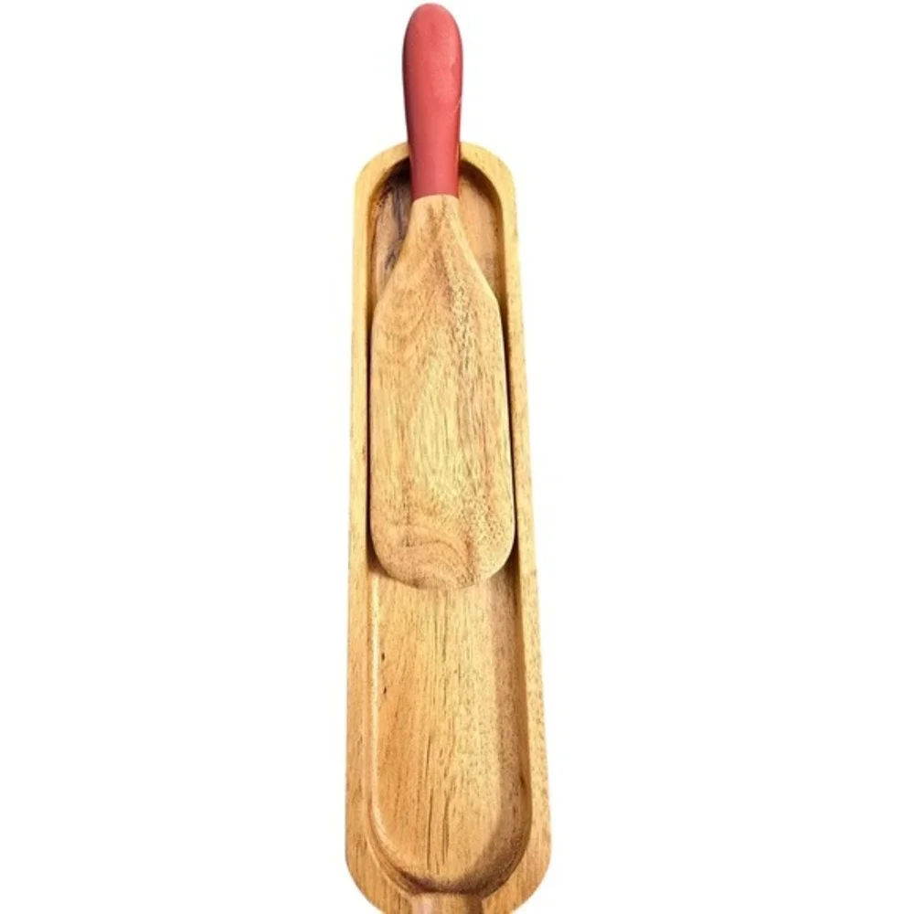 Mad Hungry Acacia Wood Kitchen Set Slotted Spurtles Holder Red‎ Handles 7 Piece